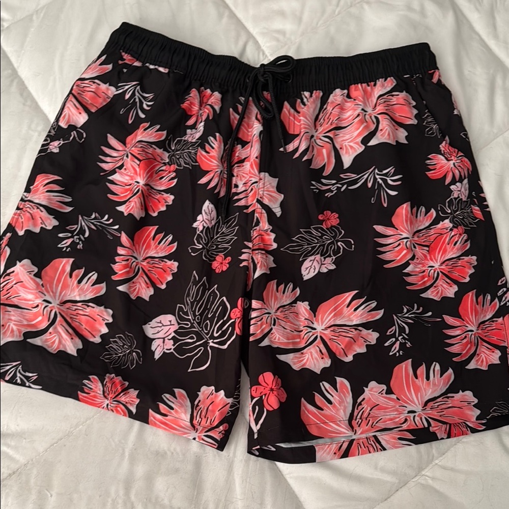 Floral Black and Pink Men's Swim Shorts new without tags size XXL